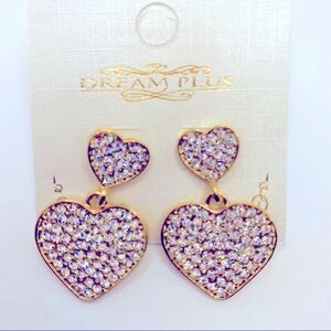 Earrings Heart Crystals dangle Pierced. STUNNING